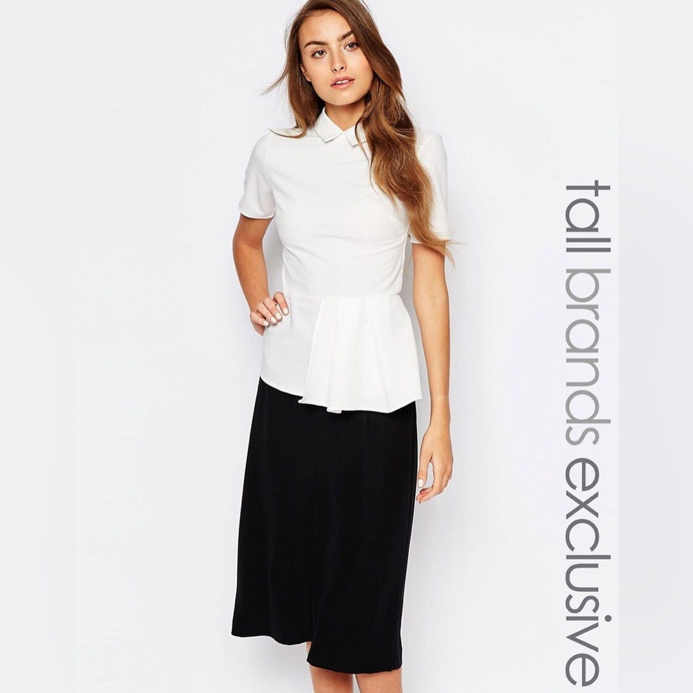 Alter Tall Short Sleeve Collar Top With Pleat Hem Detail